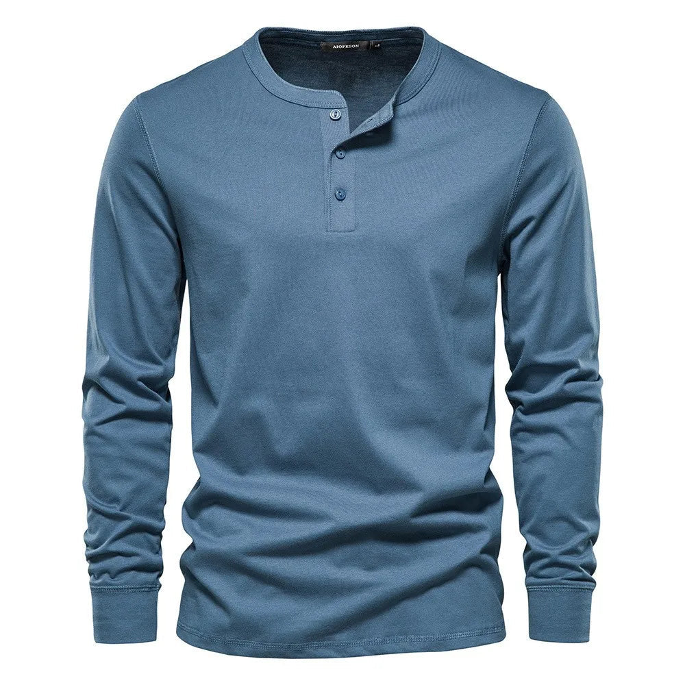 Henley Shirt Heren Lange Mouwen Comfortabel Lichtblauw