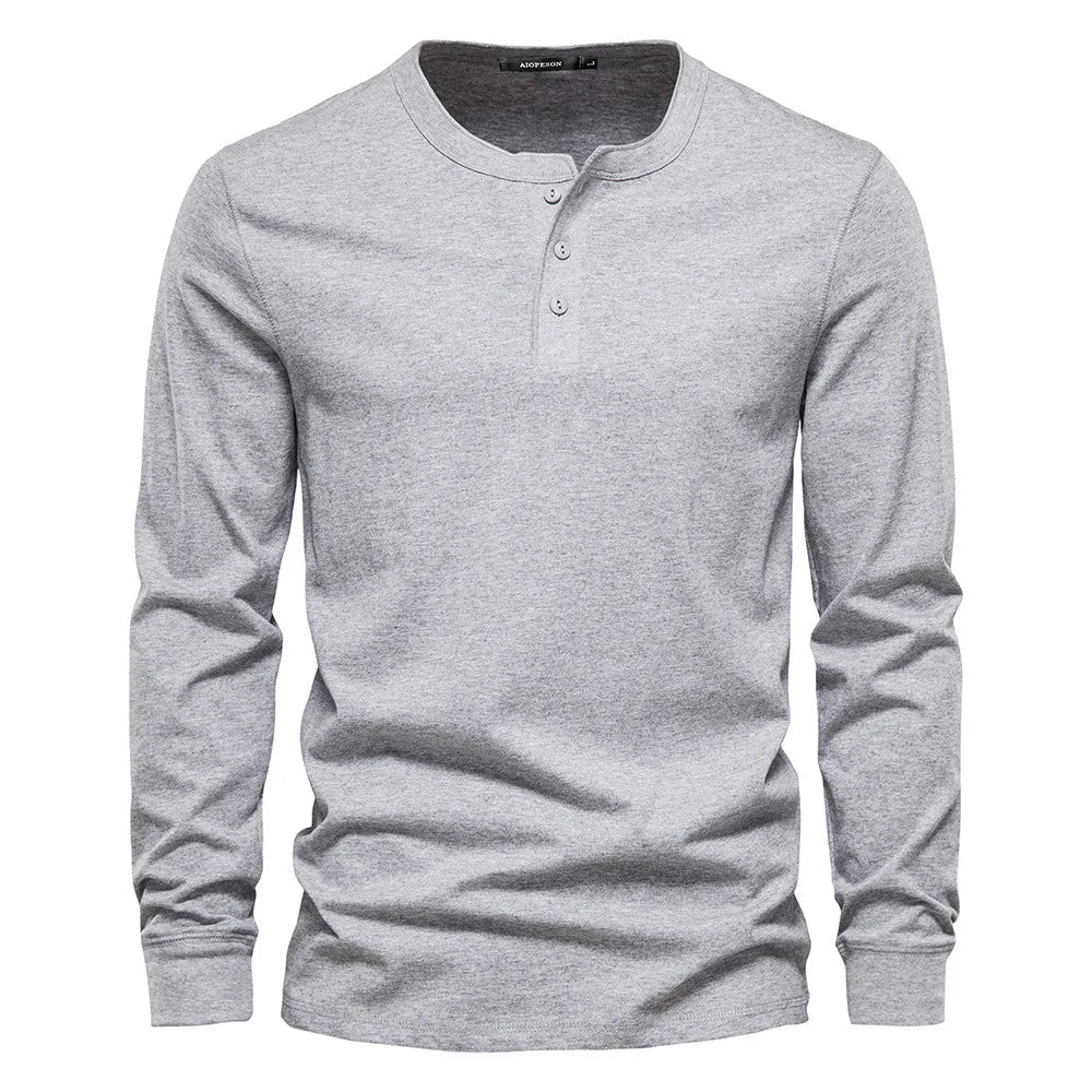 Henley Shirt Heren Lange Mouwen Comfortabel Lichtgrijs