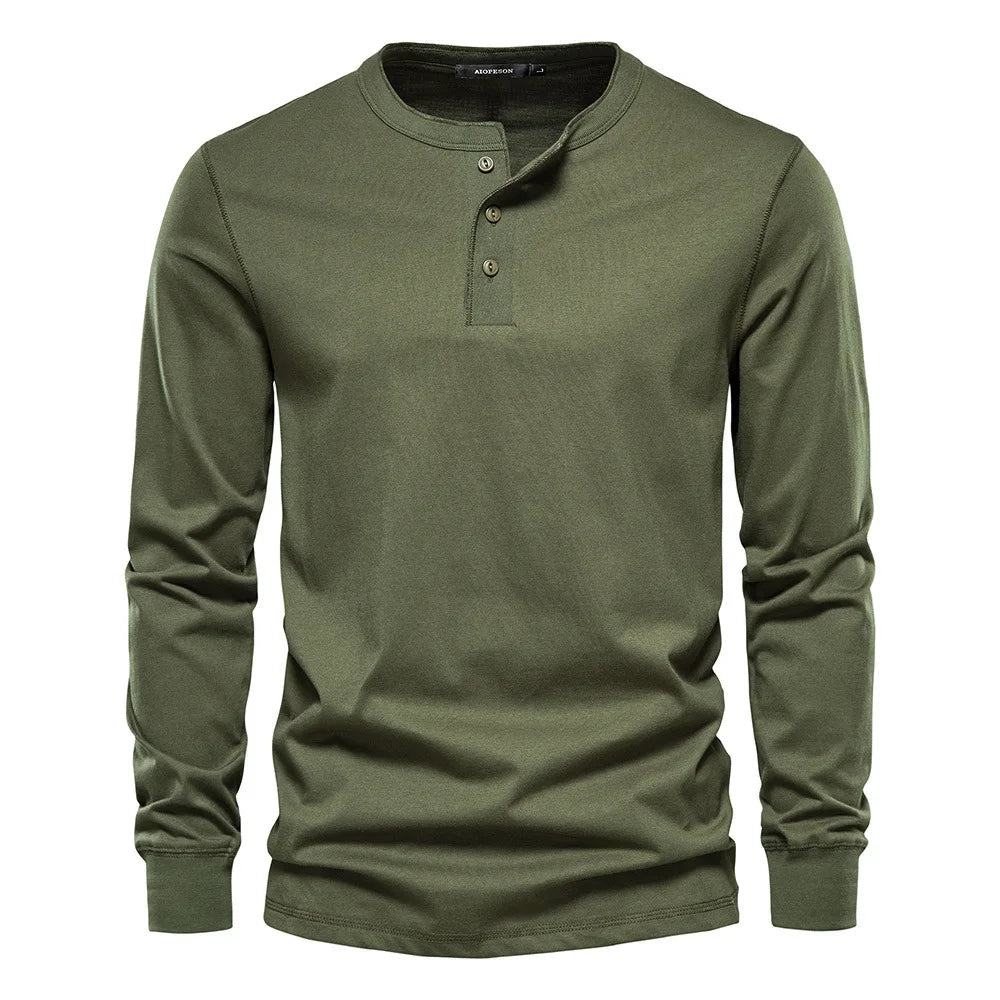 Henley Shirt Heren Lange Mouwen Comfortabel Groen