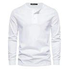 Henley Shirt Heren Lange Mouwen Comfortabel Wit