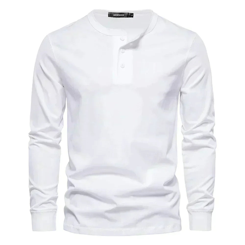 Henley Shirt Heren Lange Mouwen Comfortabel Wit