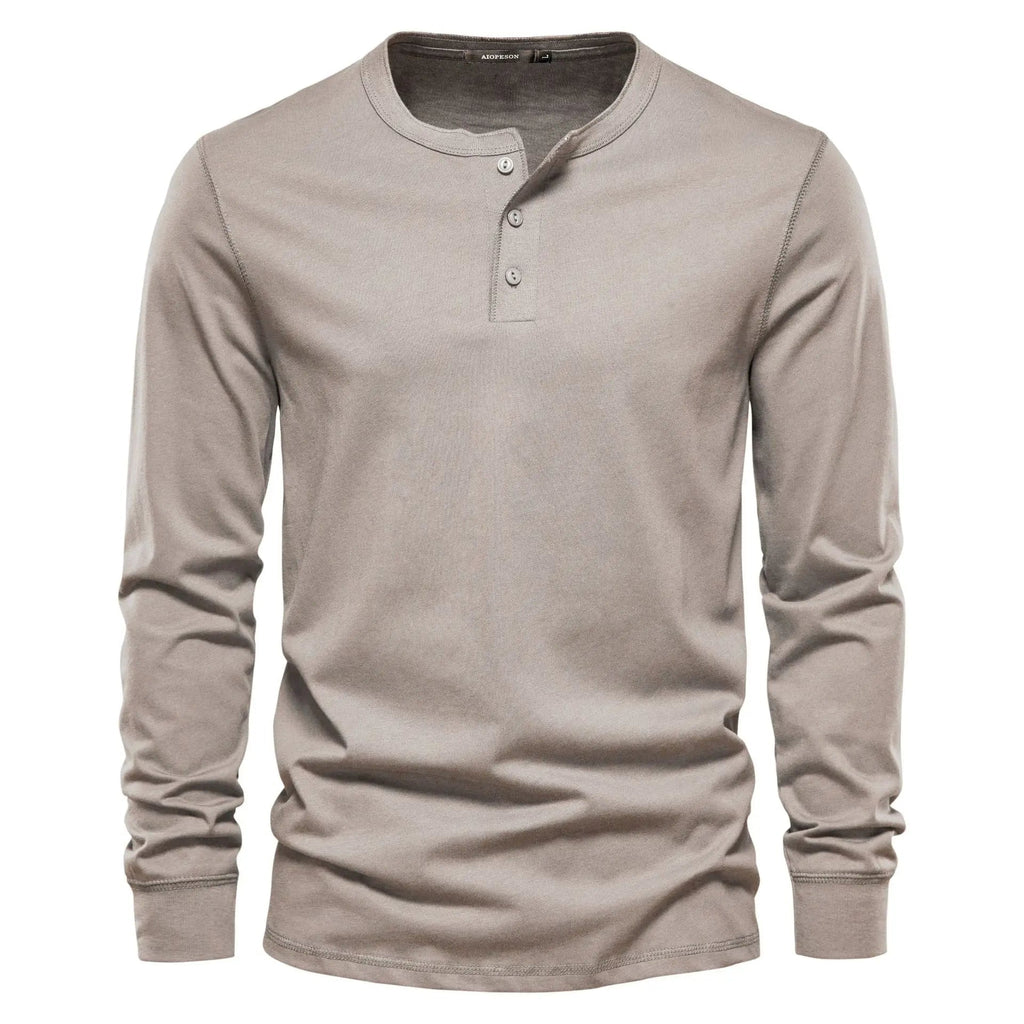 Henley Shirt Heren Lange Mouwen Comfortabel Beige