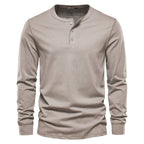 Henley Shirt Heren Lange Mouwen Comfortabel Beige