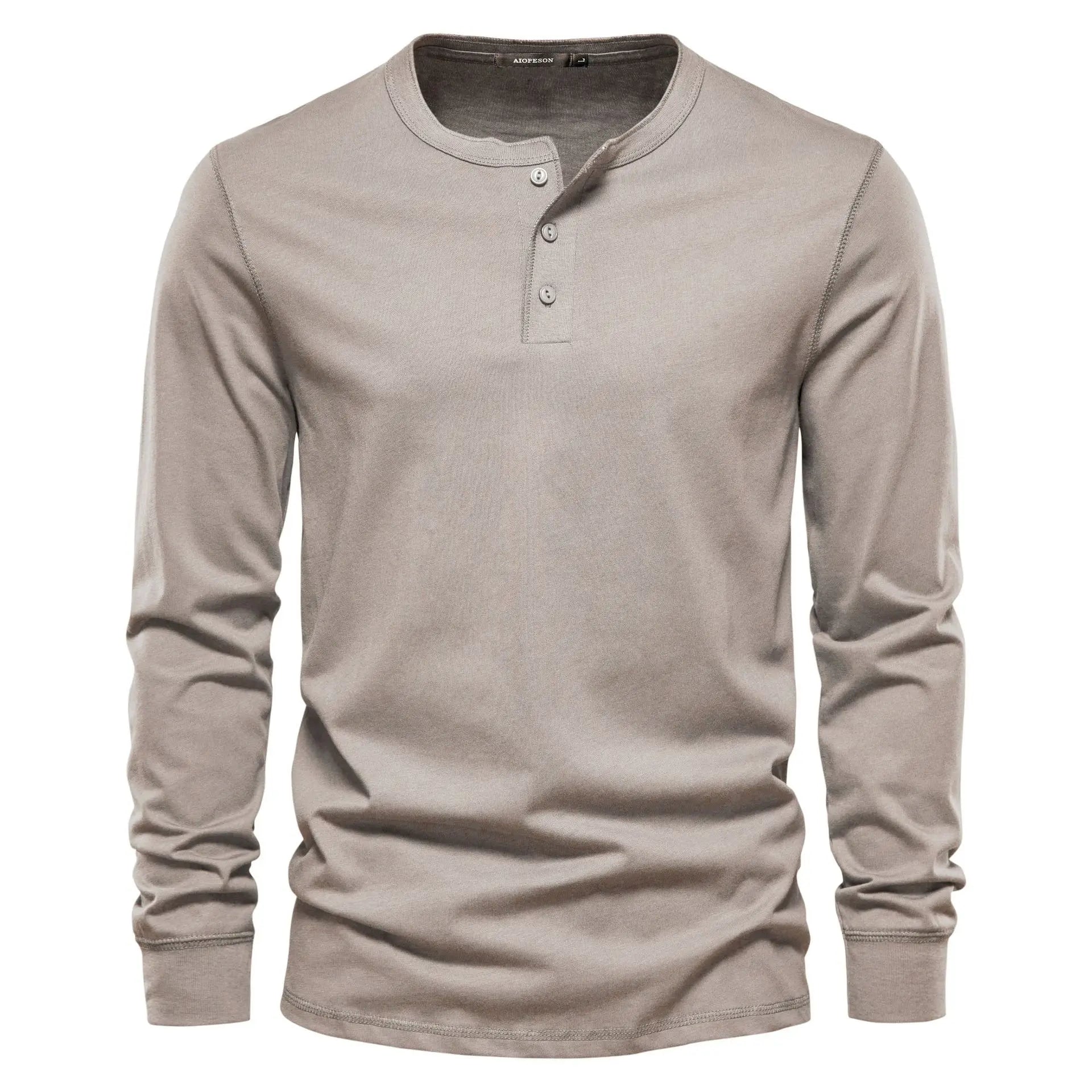 Henley Shirt Heren Lange Mouwen Comfortabel Beige