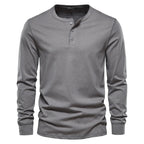 Henley Shirt Heren Lange Mouwen Comfortabel Donkergrijs