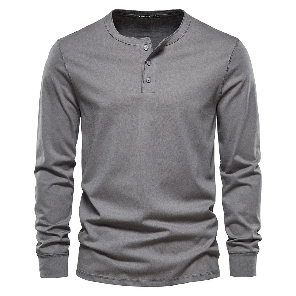 Henley Shirt Heren Lange Mouwen Comfortabel Donkergrijs