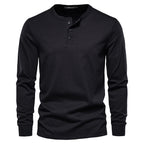 Henley Shirt Heren Lange Mouwen Comfortabel Zwart