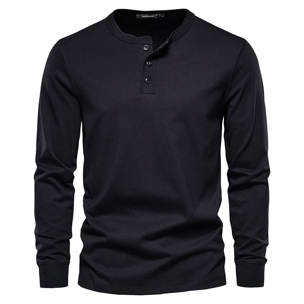 Henley Shirt Heren Lange Mouwen Comfortabel Zwart