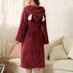 Aurelia | Badjas Dames - Flanel - Met Capuchon Rood