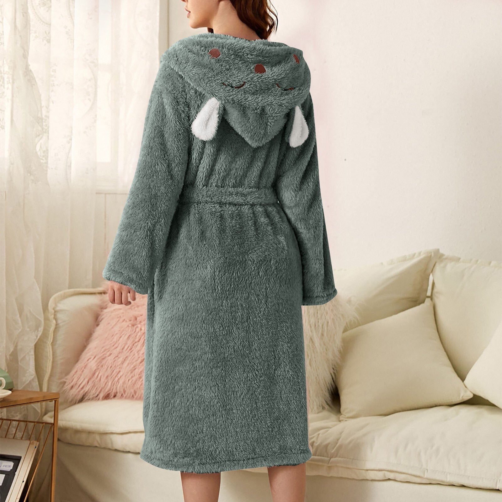 Aurelia | Badjas Dames - Flanel - Met Capuchon Blauwgrijs