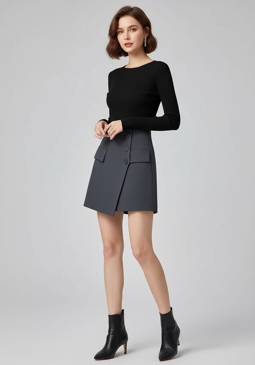 Zephyrine | Rok Dames - Hoge Taille Blauwgrijs