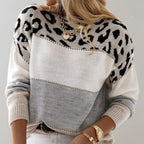 Isana | Zachte Dames Gebreide Trui met Colour-Block en Luipaardprint - Trendy Panterprint Pullover met Kleurvlakken