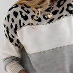 Isana | Zachte Dames Gebreide Trui met Colour-Block en Luipaardprint - Trendy Panterprint Pullover met Kleurvlakken