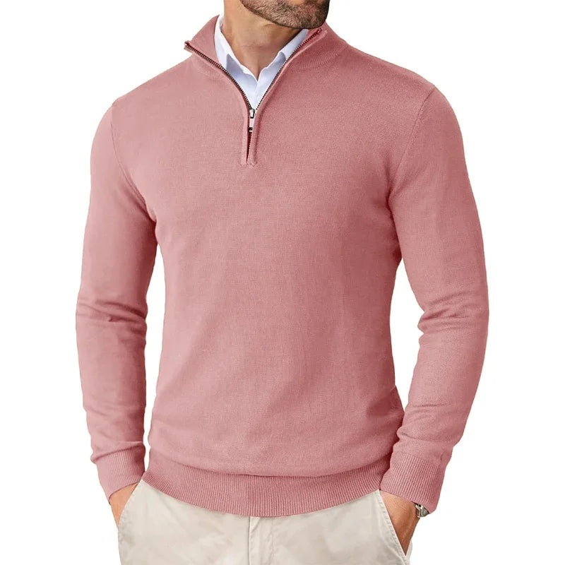 Trui Heren Halve Rits Zacht Modern Design Roze