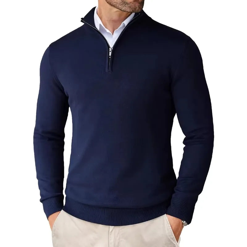 Trui Heren Halve Rits Zacht Modern Design Blauw