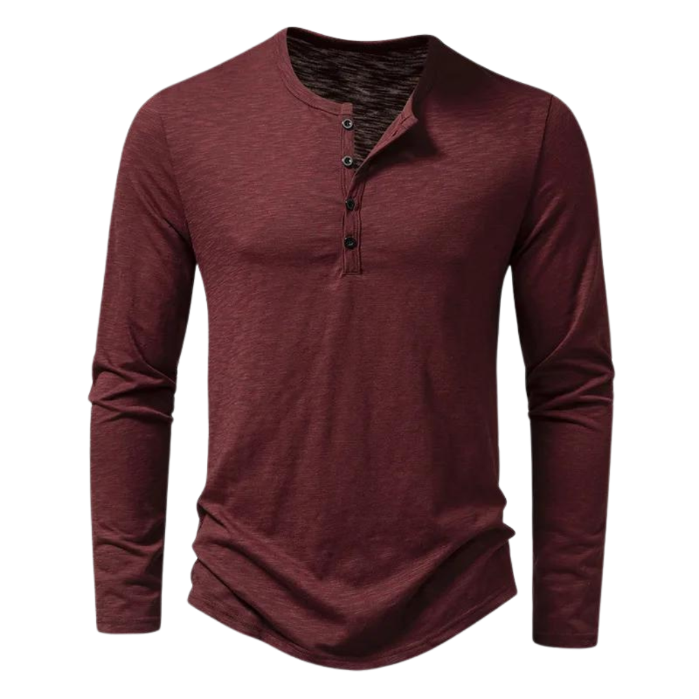 Henley Shirt Heren Lange Mouwen Knoopsluiting Rood