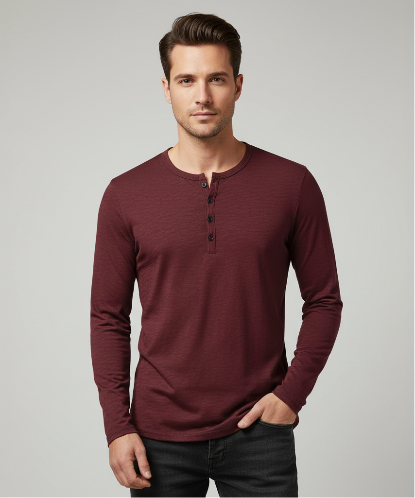Henley Shirt Heren Lange Mouwen Knoopsluiting