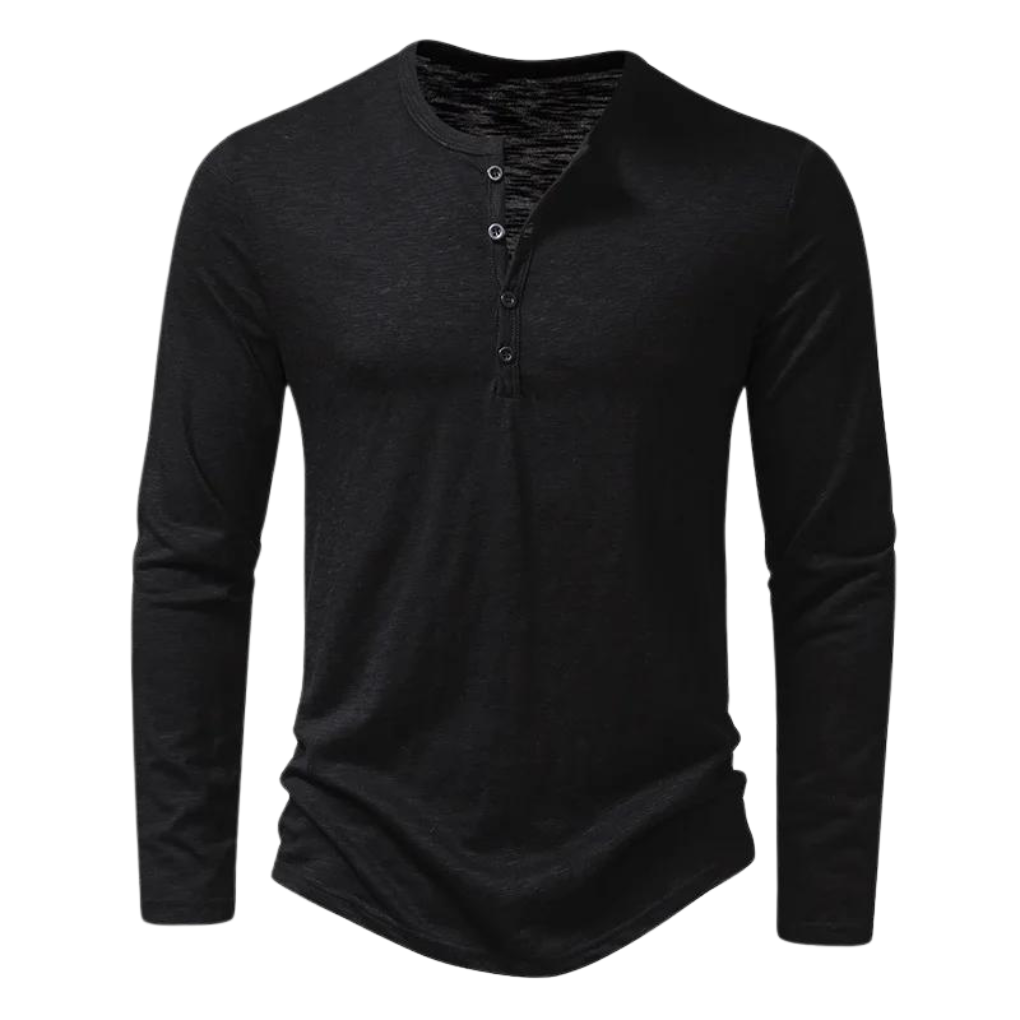 Henley Shirt Heren Lange Mouwen Knoopsluiting Zwart