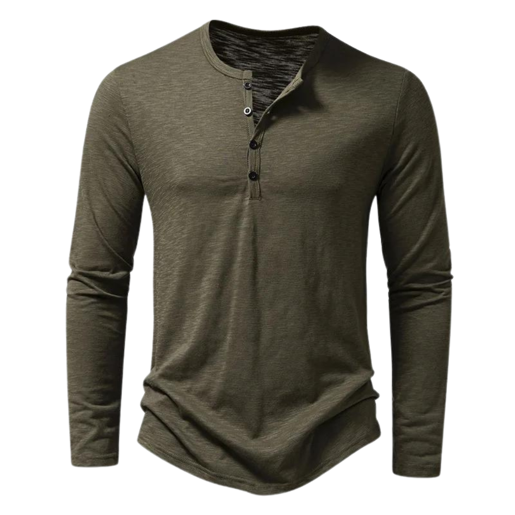 Henley Shirt Heren Lange Mouwen Knoopsluiting Groen
