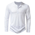 Henley Shirt Heren Lange Mouwen Knoopsluiting Wit