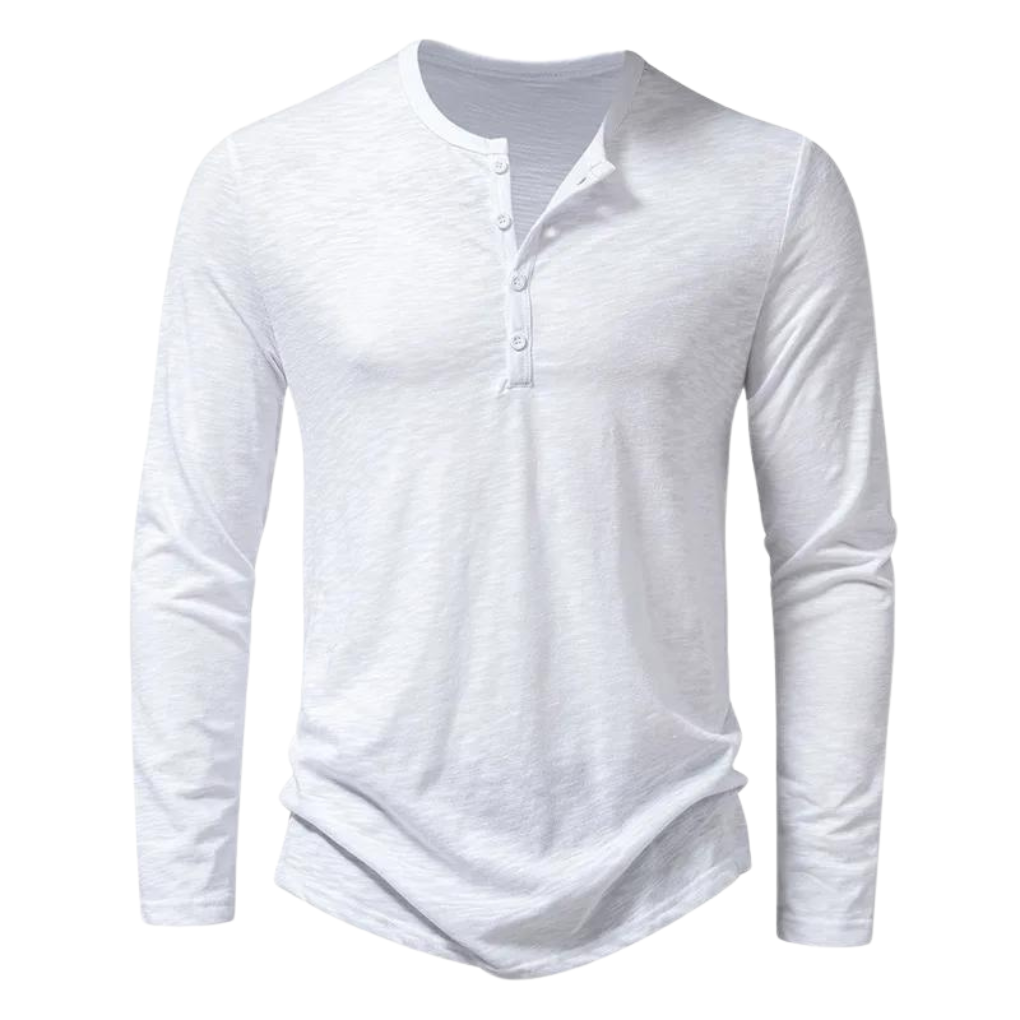 Henley Shirt Heren Lange Mouwen Knoopsluiting Wit