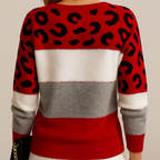 Isana | Zachte Dames Gebreide Trui met Colour-Block en Luipaardprint - Trendy Panterprint Pullover met Kleurvlakken