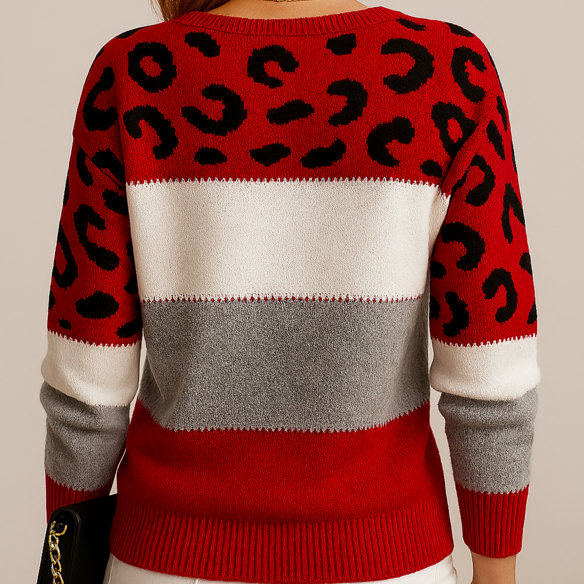 Isana | Zachte Dames Gebreide Trui met Colour-Block en Luipaardprint - Trendy Panterprint Pullover met Kleurvlakken