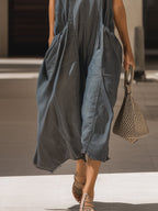 Yvaine | Jumpsuit Dames - Chambray - V-hals Dubbele Bandjes Zakken