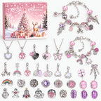 Bedelarmband Adventskalender – 2 Verzilverde Armbanden & 22 Bedels en Kralen, Sieraden Adventskalender voor Meisjes, 9 Ontwerpen Ontwerp C