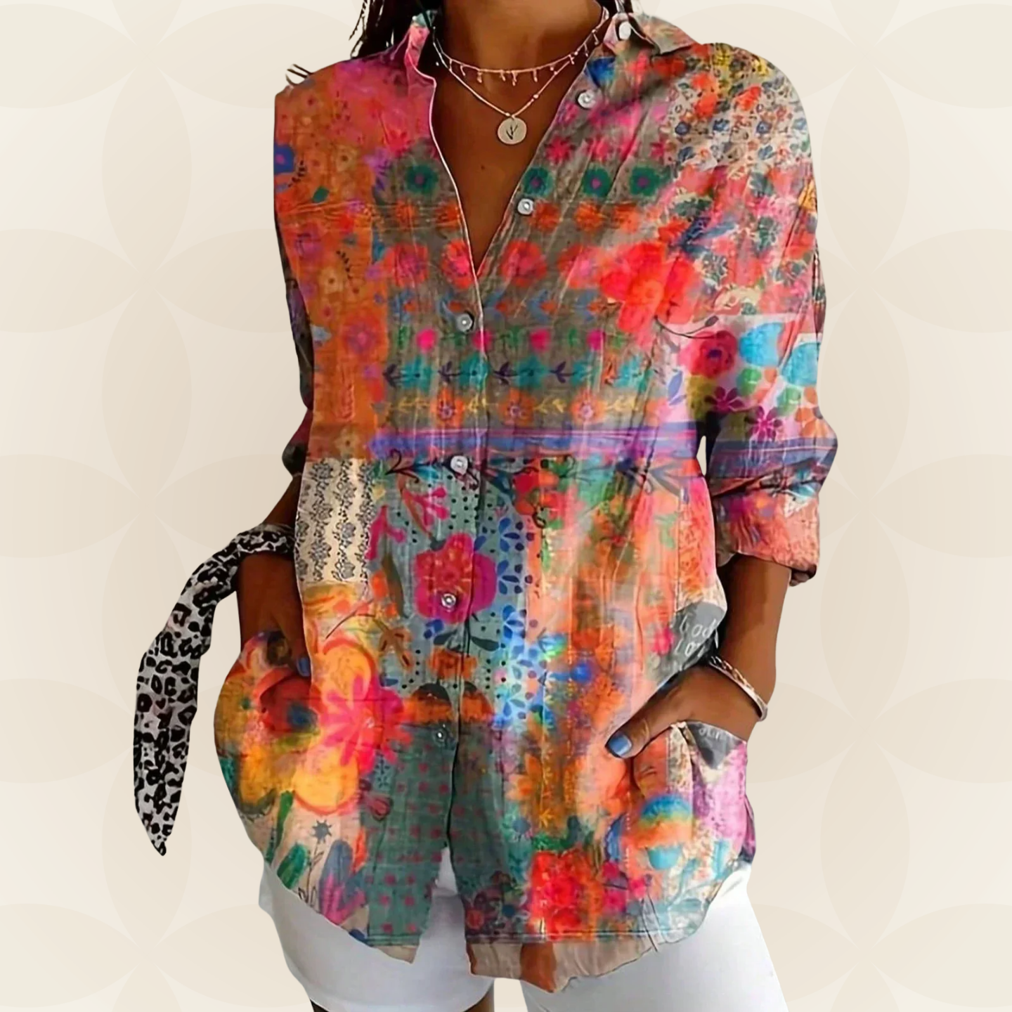 Cora | Dames Blouse - Kleurrijke Print, Comfortabel en Flatterend Oranje