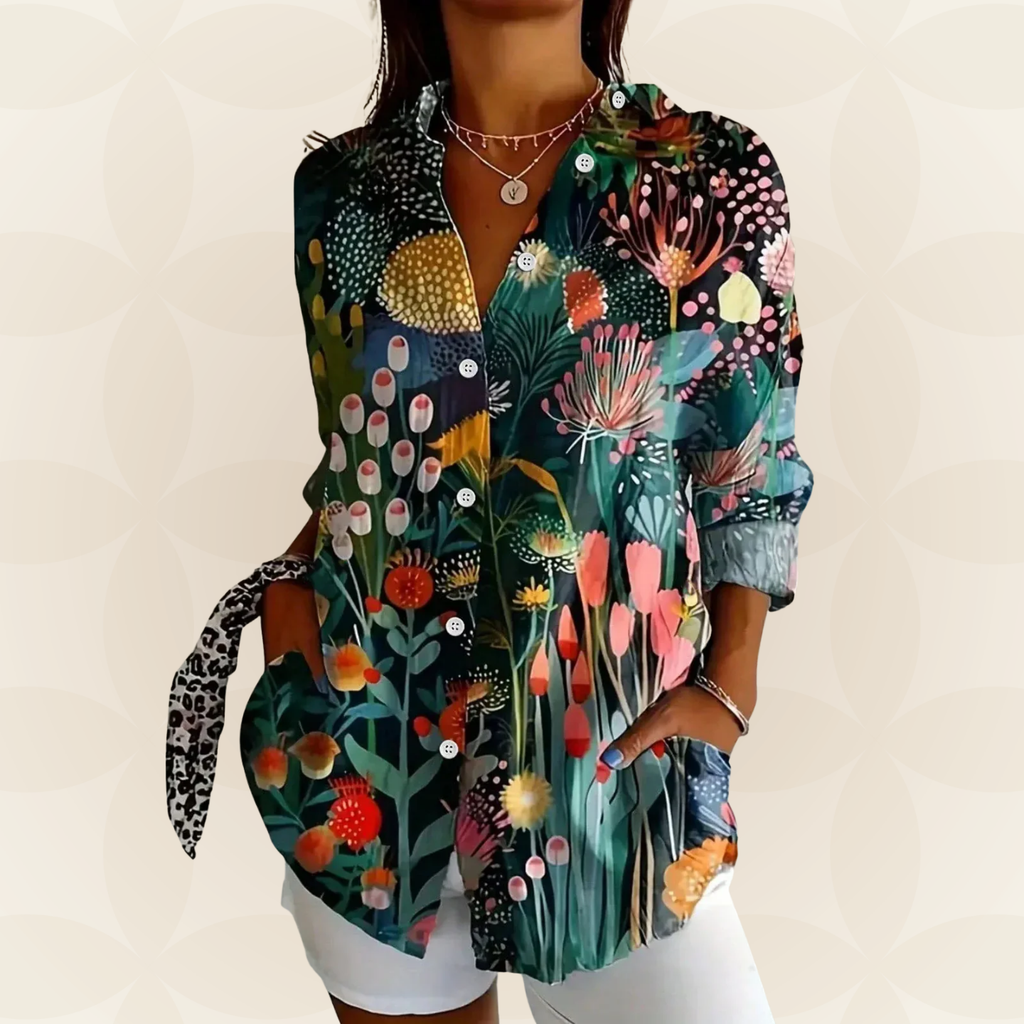 Cora | Dames Blouse - Kleurrijke Print, Comfortabel en Flatterend Groen