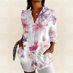 Cora | Dames Blouse - Kleurrijke Print, Comfortabel en Flatterend Wit