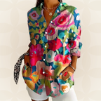Cora | Dames Blouse - Kleurrijke Print, Comfortabel en Flatterend Fuchsia Groen