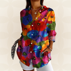 Cora | Dames Blouse - Kleurrijke Print, Comfortabel en Flatterend Donkerblauw Rood