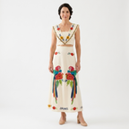 Crop top en lange rok set — tropische print — zomervakantie Beige