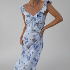 Nova | Maxi Jurk Dames - Bloemenprint V-Hals Backless Blauw