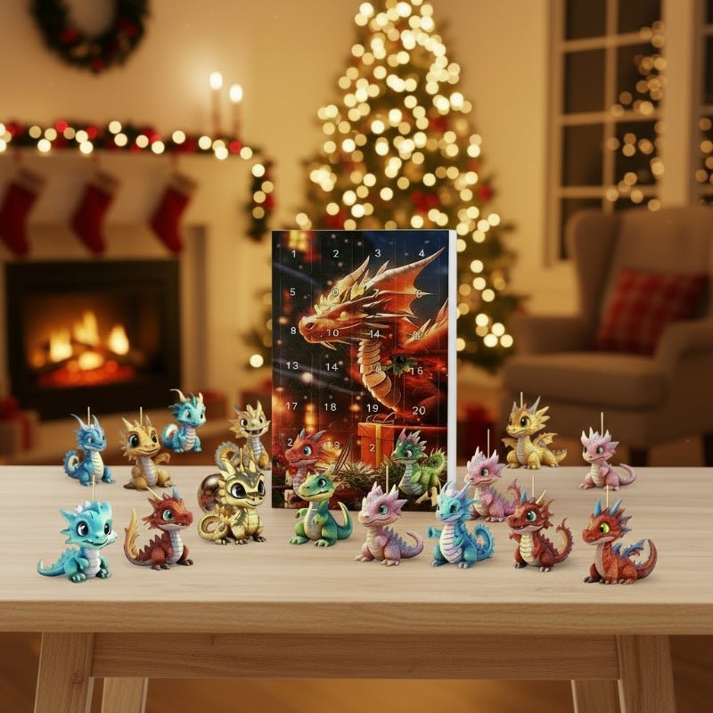 Draken Adventskalender – 24 Schattige Cartoon Draken Sleutelhangers, Aftellen naar Kerst voor Kinderen 6+ & Verzamelaars Standaard
