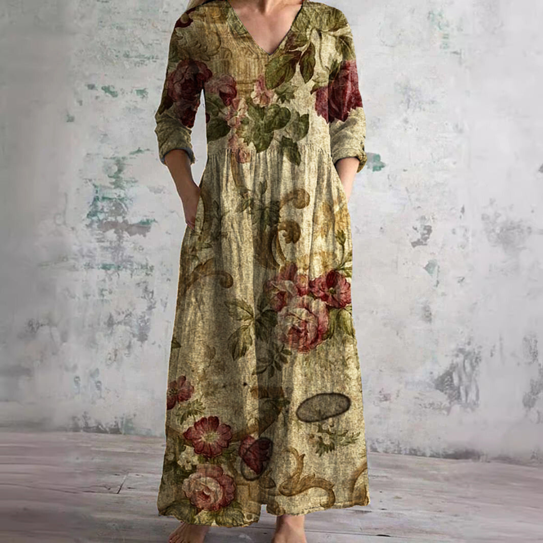 Daisy | Zomerjurk Dames - Bloemenprint, Lichtgewicht Casual Donkerbeige