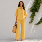 Dames tweedelig setje - oversized shirt en zomerbroek Geel
