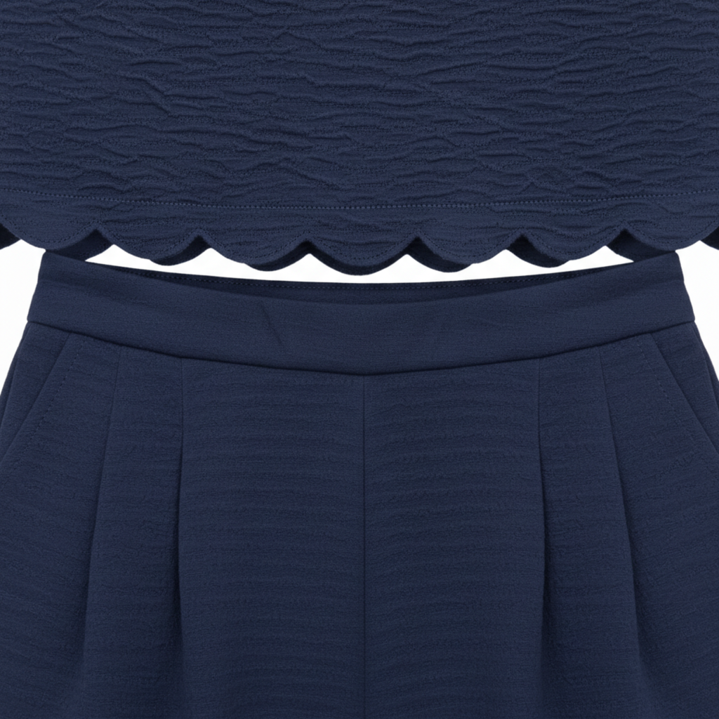 Dames tweedelig setje: mouwloze top met schelpversiering en wijde enkelbroek