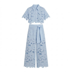 Dames tweedelige set met kanten crop top en wijde broek Hemelsblauw