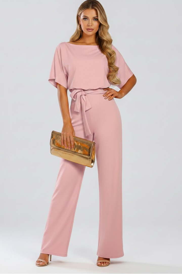 Caelia | Jumpsuit Dames - Wijde Pijpen Ceintuur Roze