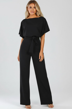 Caelia | Jumpsuit Dames - Wijde Pijpen Ceintuur Zwart