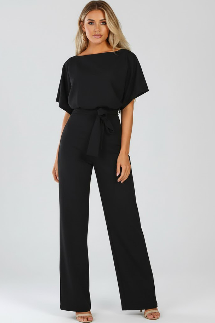 Caelia | Jumpsuit Dames - Wijde Pijpen Ceintuur Zwart