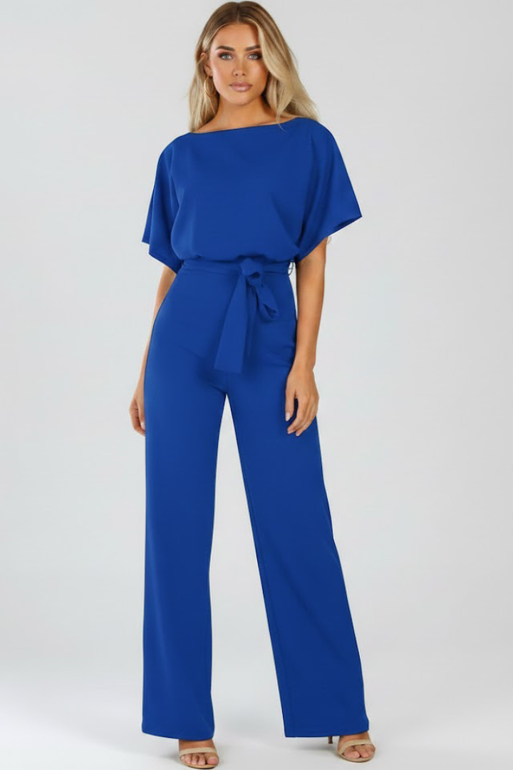 Caelia | Jumpsuit Dames - Wijde Pijpen Ceintuur Blauw