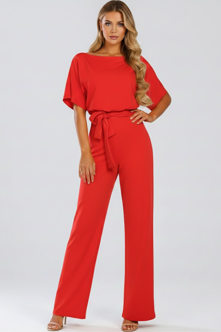 Caelia | Jumpsuit Dames - Wijde Pijpen Ceintuur Rood
