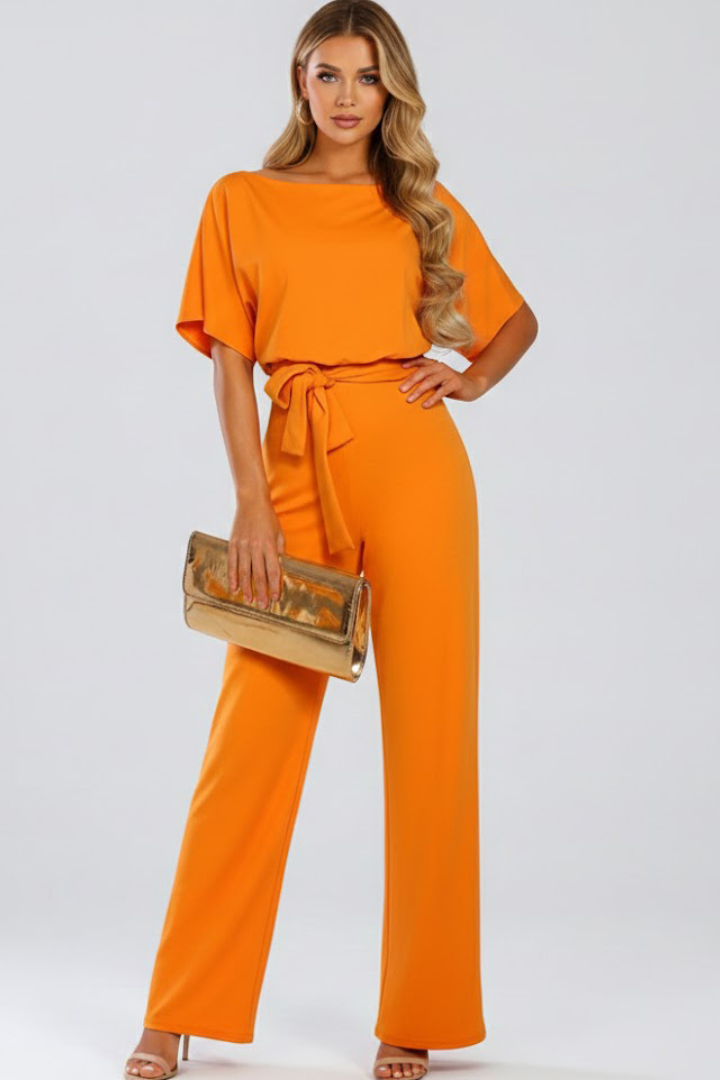 Caelia | Jumpsuit Dames - Wijde Pijpen Ceintuur Oranje