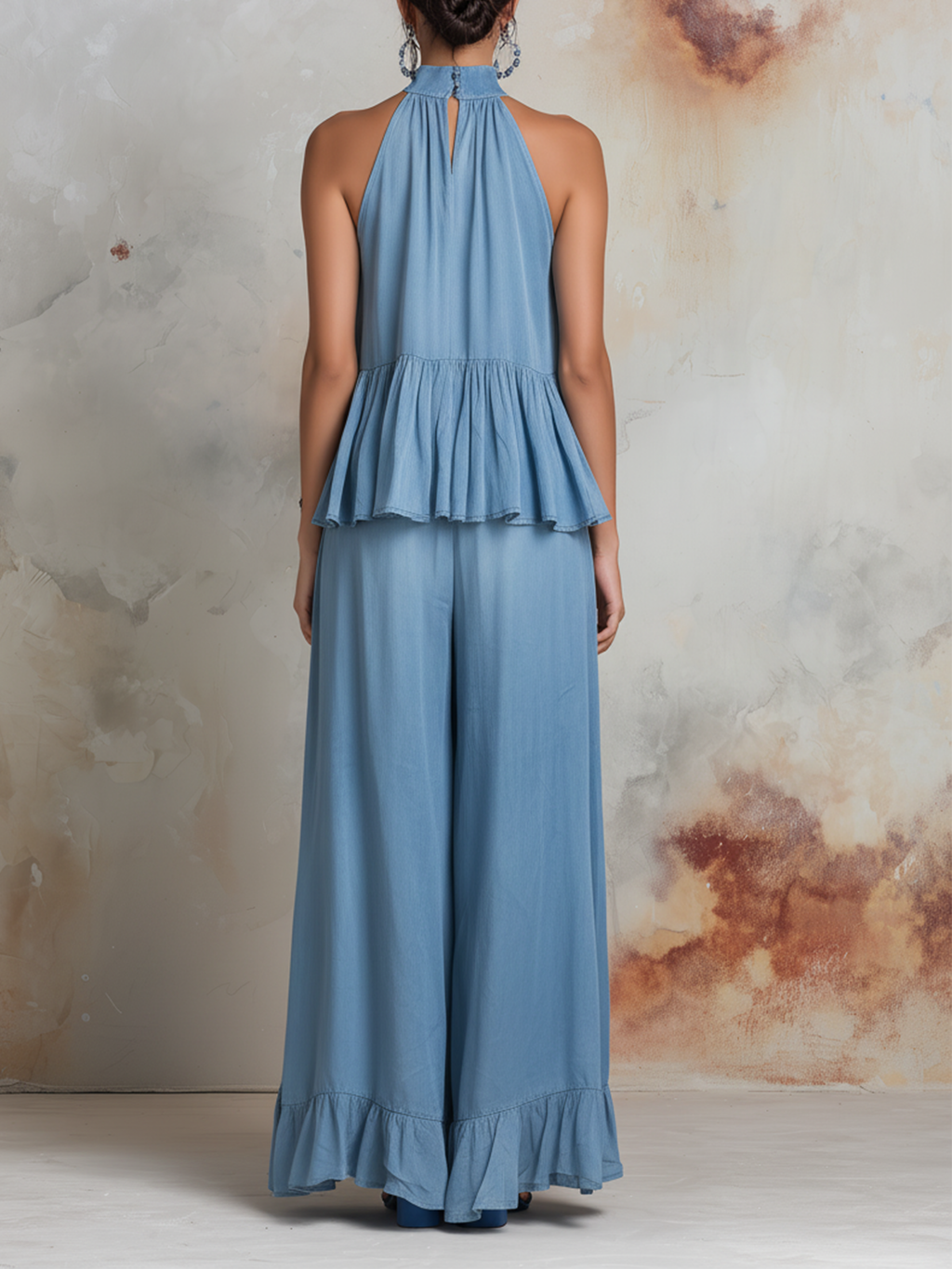 Sariyah | Tweedelige Set Dames - Denim - Halternek Ruches