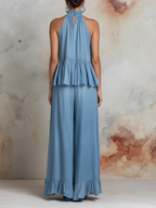 Sariyah | Tweedelige Set Dames - Denim - Halternek Ruches