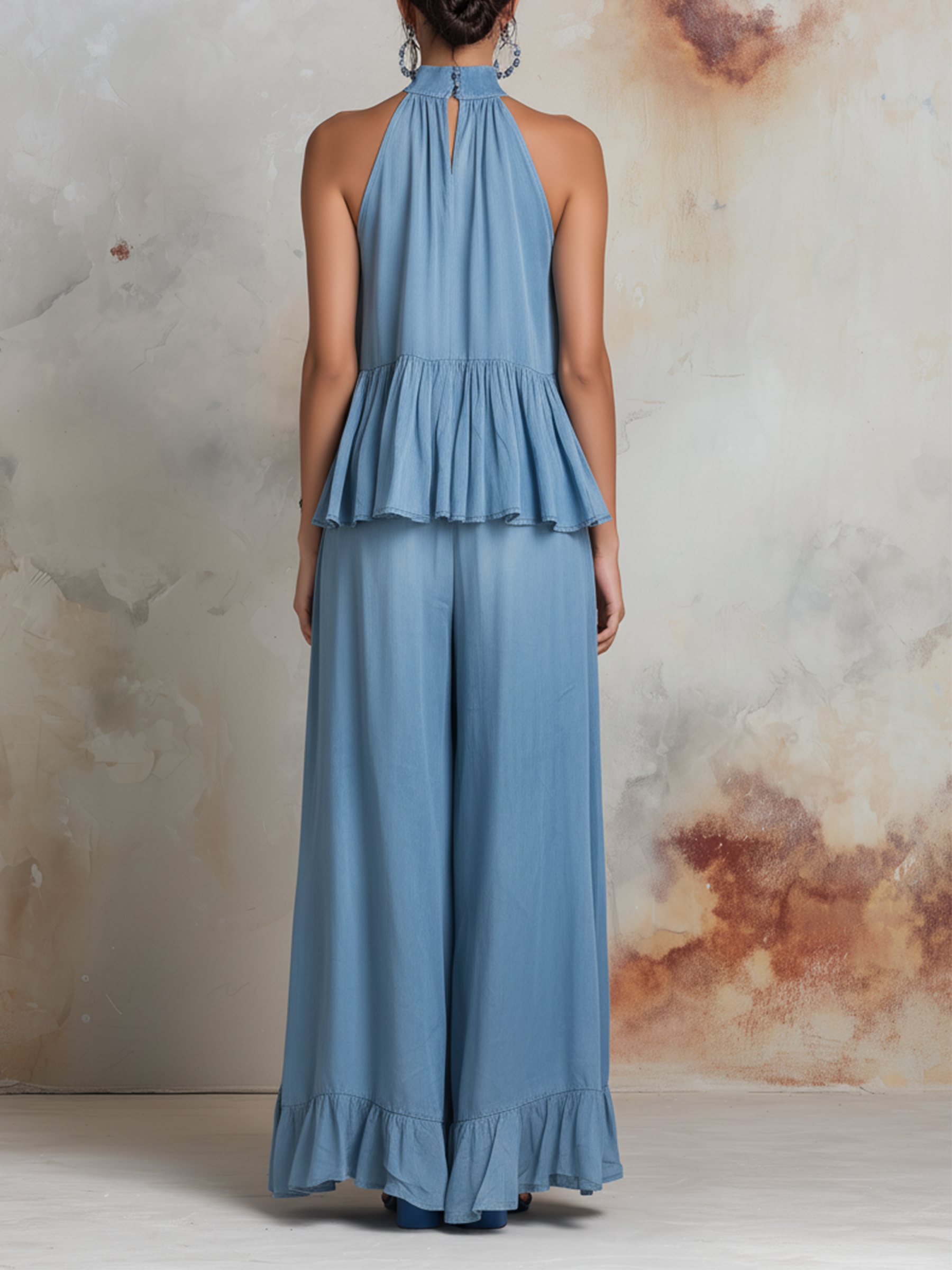 Sariyah | Tweedelige Set Dames - Denim - Halternek Ruches